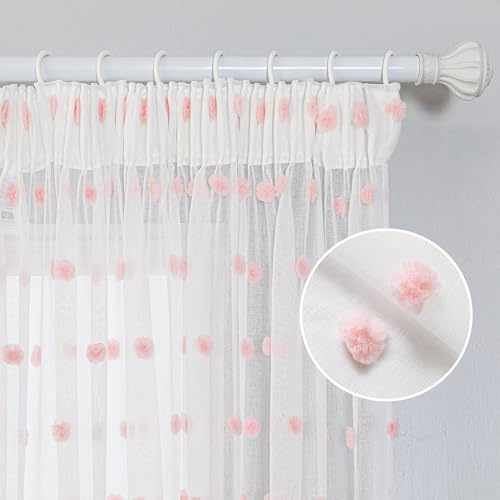 MYSKY HOME Cortinas con cinta de volantes, cortinas cortas de gasa para habitación infantil, moderna para cortina, bordada, cortina corredera semitransparente, sala de estar, juego de 2, rosa, 160 x