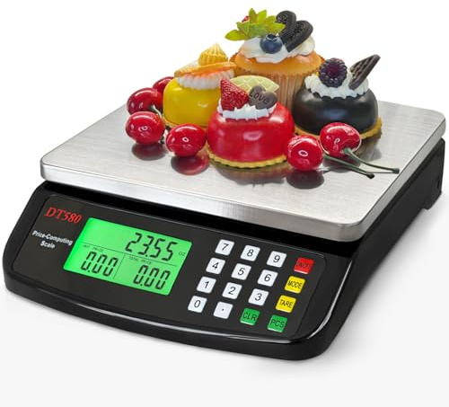 Báscula digital grande de cocina de 40 kg, de acero inoxidable, báscula de conteo de precios, báscula de conteo de delicatessen con pantalla LCD para hornear pan, cocinar carne, piezas de preparación