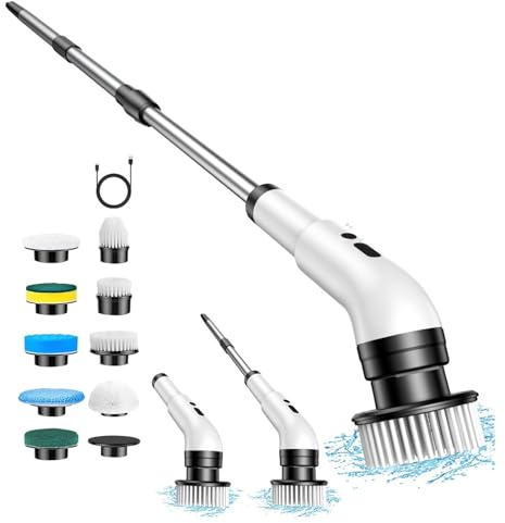 Depurador inalámbrico, cepillo de limpieza eléctrico | Cepillo giratorio eléctrico con cabezales de cepillo de limpieza reemplazables,Fregadora giratoria eléctrica para baño 10 en 1 para baño, bañera,