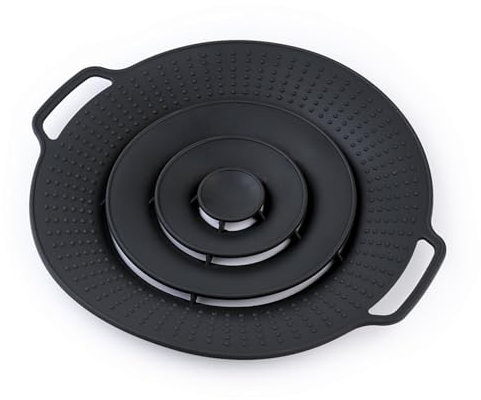 KOMUNJ Protección contra derrames y salpicaduras de silicona para ollas y sartenes, color negro