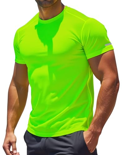 RGJU Mens Running Shirts Short Sleeve(neon Green,L)