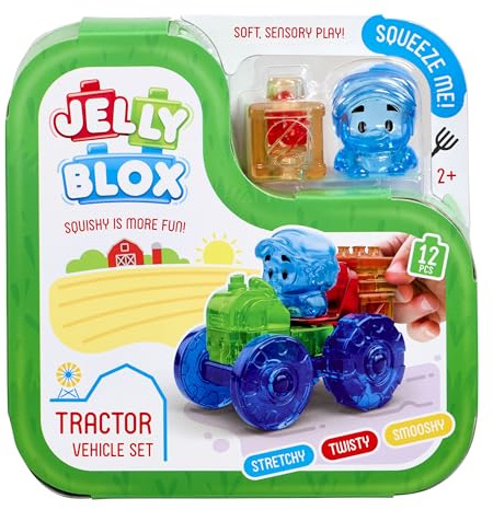 Goliath Jelly Blox - Tractor Set - 12 Bloques de Construcción Táctiles de Formas Diferentes - Juego de Construcción para Niños Desde 2 Años - Bloques Extensibles, Flexibles y Suaves - Motricidad Fina