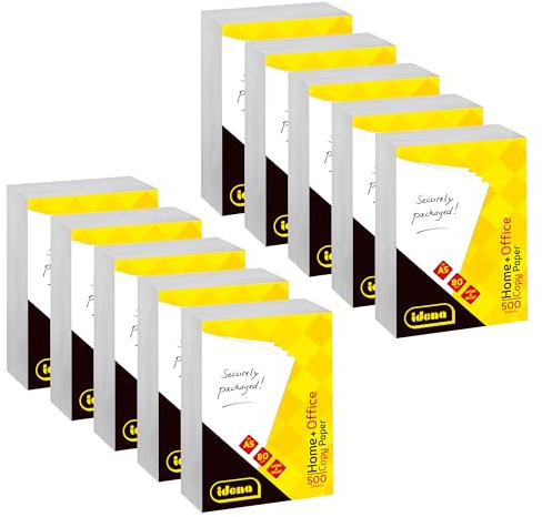 Idena 90951 - Carta per fotocopie DIN A5, 10 confezioni da 500 fogli 80 g/m², carta bianca per stampanti laser e a getto d'inchiostro