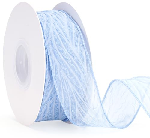 jijAcraft Nastro in organza blu chiaro con pieghe, 4 cm, per confezioni regalo, 9 m, nastro decorativo per matrimonio, in chiffon, trasparente, per baby shower, floristica, decorazione per feste