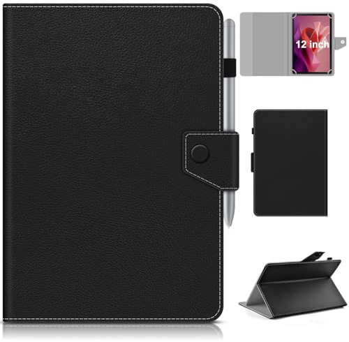 KATUMO Universal Folio Leather 12-13 inch Tablet Case, Black | Portable Cover, for DOOGEE U12 /TECLAST/SVITOO P108 / Blackview/Ckypad 12 inch, for Lenovo Tab P12/ Lenovo Idea Tab Pro 12.7