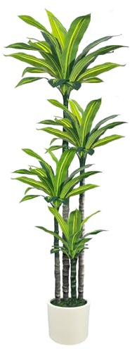 Artificial Dracaena Tree 180cm, Tall Fake Dracaena Plants Indoor with White Planter, Faux Dragon Tree Indoor Floor Plant for Home Decor Office Living Room Porch Housewarming