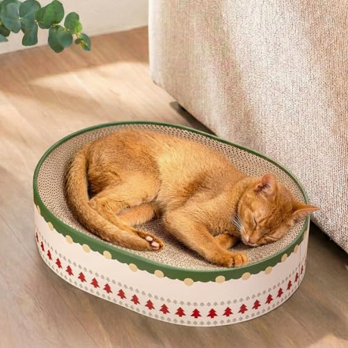 Conlun Griffoir pour Chat 2-en-1 Planche à Gratter Ovale Carton Ondulé pourChats d’Intérieur, Grattoir Chat Nid en Forme de Bol, Canapé et Lit pourChat, Idéal comme Cadeau de Noël et pour Les Fêtes