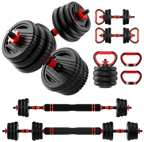 SCEPKN Adjustable Dumbbell Set, 10/20/30/45/70/90lbs Free Weight Set with Connector, 5 in1 Dumbbells Set Used as Barbell, Kettlebells, Push up Stand,Weight Plate, Fitness Exercises for Home Gym Suitable Men/Women