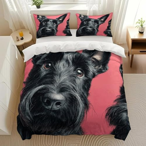 Askdfdf Scottish Terrier Duo Bedding Comforter Sets Bedding Set 3 Pieces (1 Duvet Cover 2 Pillowcases) with Zipper Closure Lightweight