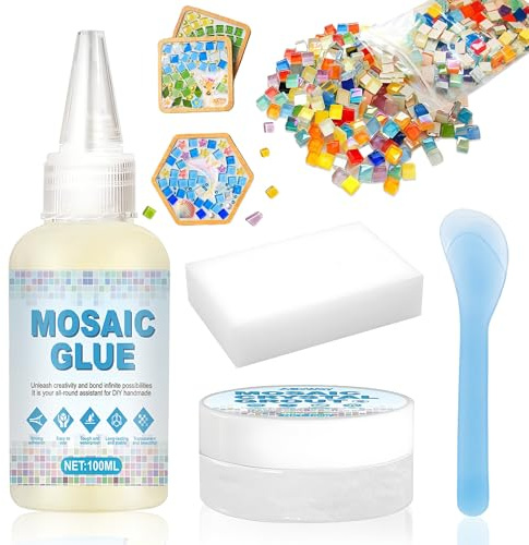 AllisWay 300g Mosaikkleber, Fugenmasse Mosaik, Mosaiksteine zum Basteln, Mosaik Set Enthalten Mosaiksteine für Dekosteine,Glas, Acrylmosaik, Bastelideen