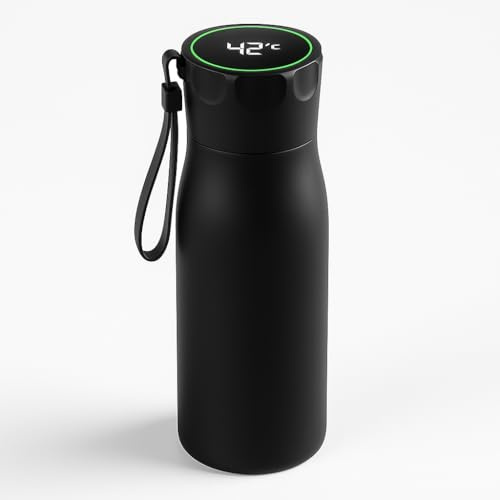 PureHalo UV Self-Cleaning Smart Water Bottle, Temperature Display (°C), Hydration Reminder, 500 ml Vacuum Insulated 12–24h Hot & Cold, 316 Stainless Steel, Leakproof, USB-C Rechargeable, IPX7 (Black)