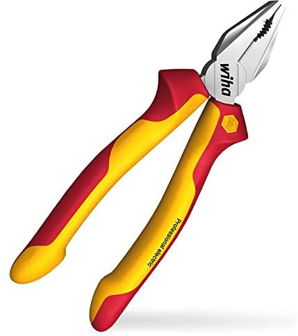 Wiha Kombizange Professional electric 180 mm I optimale Kraftübertragung I lange Schneide I Greiffläche mit Dreipunkt Abstützung I VDE-geprüft (27418)