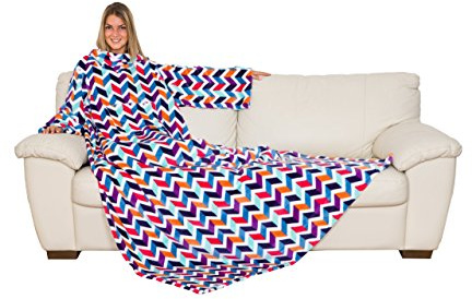 Kanguru Coperta con maniche Righe, soffice plaid in pile, Microfibra, con tasca centrale, 210x140cm, regalo donna compleanno, amica, Hoodie per divano, letto, relax, Natale, vestaglia invernale