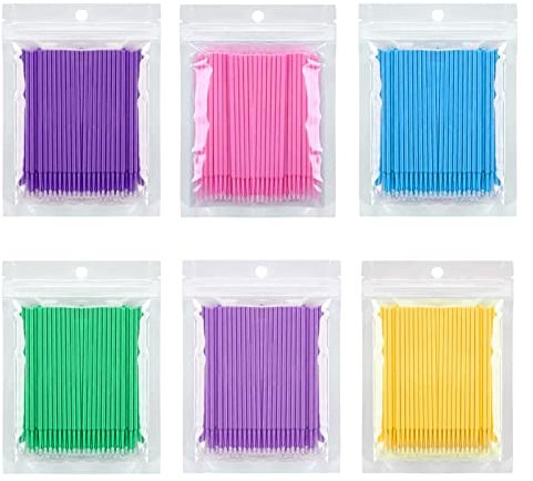 600Pcs Micro Brushes Disposable Applicator Eyelash Extensions Mascara Wands Brush for Eyebrow 6 Color