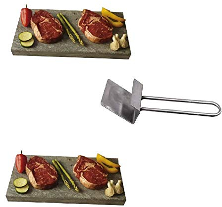 Piedra Volcánica para asar carne de 20X30X3 cm, Promo 2 Unidades más Levantador de acero inoxidable para manipular la piedra.