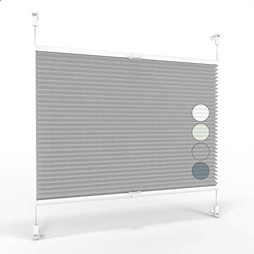 ALOHA Plissee ohne Bohren Klemmfix Faltrollo Plisseerollo Blickdicht Sonnenschutz Jalousie für Fenster & Tür (Grau / 80x210cm / Breite x Höhe)