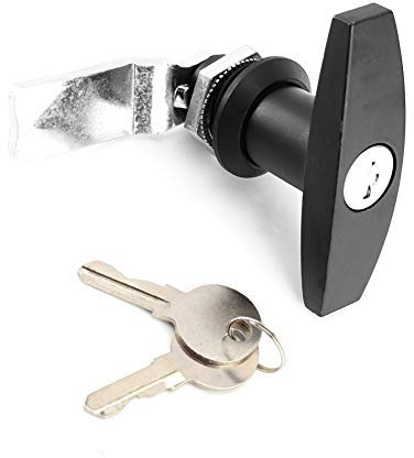 T-Handle Lock Kit, Zinc Alloy Rear Fixing Tool Box Garage Door Lock with 2 Keys, Shed Door Lock for Trailer Caravan Canopy Machine Door (Black)