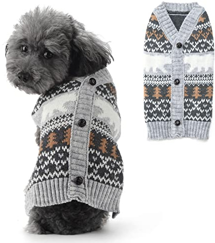 SKXEO Dog Sweater,Warm Pet Sweaters Gray Knitted Cat Puppy Dog Jumper Hoodie Clothes for Small Medium Dogs Vest Coats Costume (Gray Cardigan,X-Small)