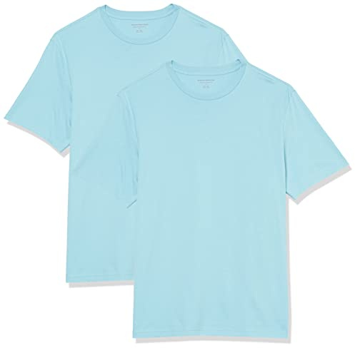 Amazon Essentials T-shirt en Coton à Col Rond à Manches Courtes, Coupe Classique Homme, Lot de 2, Bleu Clair, XXL