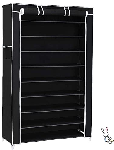 RELOVE Armoire de Rangement Pliable Armoire à Chaussures en Tissu Pliante penderie avec 10 Etagères pour 40 Paires de Chaussures– Garde-Robe Placard Camping (88 * 28 * 160cm (Noir))