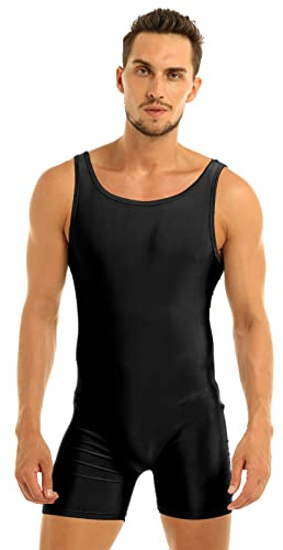 Nyeemya Mono de Una Pieza Hombres Ajustado Body Sin Mangas Deportivos Fitness Maillot Gimnasia Ritmica Leotardo Camiseta Verano Bodysuit Ropa Interior Pijama Negro M