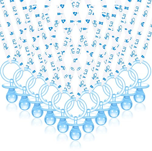 Junkin 60 Pieces Baby Shower Pacifiers Necklace Acrylic Pacifiers Necklace Charm for Girls Boys Baby Shower Party Favors Decorations, Boy Style(Blue, White)