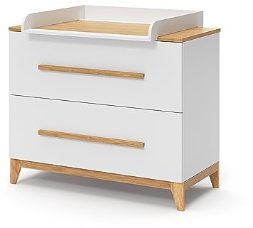 VitaliSpa Commode à Langer Malia, Blanc/Chêne, 108 x 98 cm avec 2 tiroirs