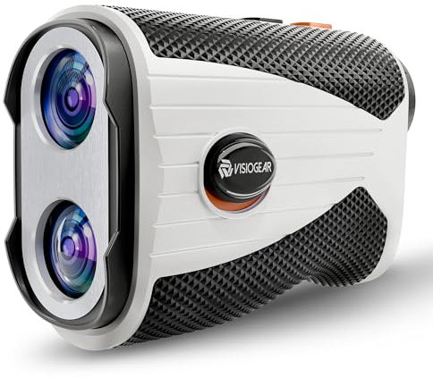 VISIOGEAR Golf Rangefinder with Slope, 1200 Yards Laser Range Finder for Golfer, 7X Magnification Range Finder Rechargeable Golf Accessories for Men, Flag Pole Locking Vibration, White & Black