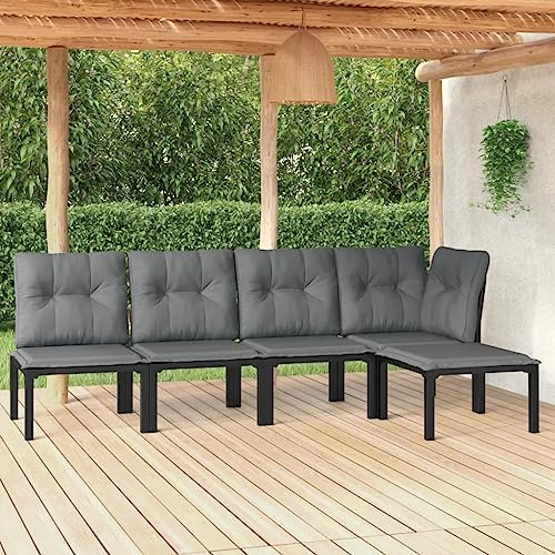KATERYY 5-TLG. Garten-Lounge-Set Schwarz und Grau Poly Rattan,Entspanntes Gartenvergnügen mit dem modernen LoungeSet aus witterungsbeständigem PERattan