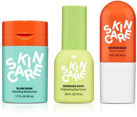 Skincare Set Slam Dunk Face Moisturizer & Bounce Back Balancing Facial Toner Mist & Morning Rays Brightening Eye Cream, Made with Vitamin E + Aloe Vera Juice for Normal to Dry Skin