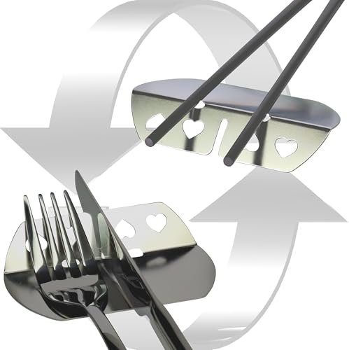 DUDAPRO Besteckablage Tisch Edelstahl Messerbank Stäbchenablage Tischdeko Herz Dekor poliert silber - Weihnachten Tischdeko innen , 2 Stück