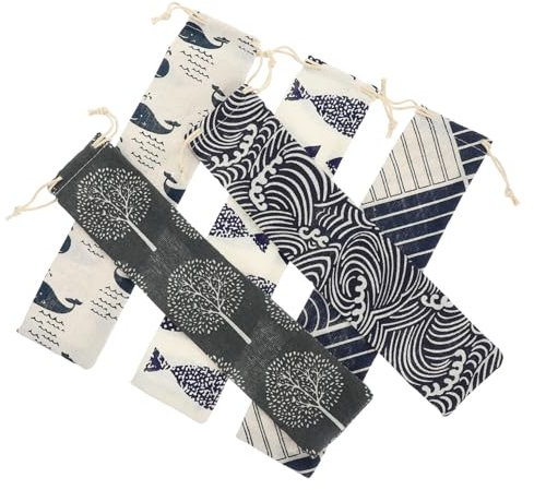 UTHCLO 5stücke Aufbewahrungstasche Für Strohhalme Wiederverwendbare Strohhalm-tasche Aus Baumwolle Und Leinen Mit Kordelzug Tragetasche Für Besteck Löffel Gemischter Stil