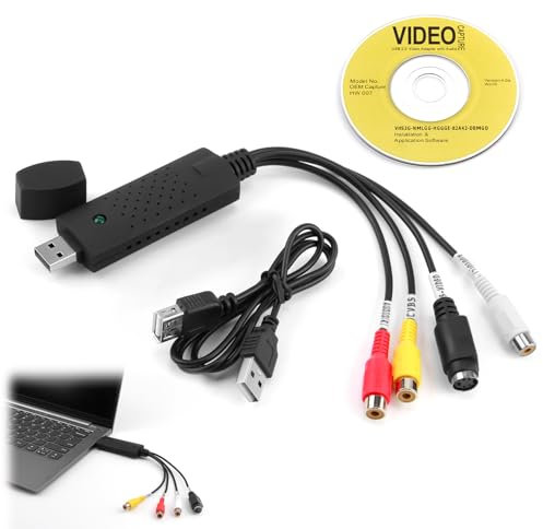 Grabber de audio y video USB 2.0, tarjeta de captura de video USB para VHS, Hi8, DVD, VCR a digital, convertidor de audio y video para PC, TV, MAC, compatible con Windows 11/10/8/7, convertir