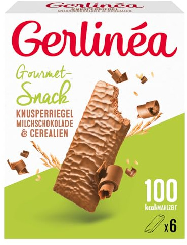 GERLINÉA – Crousti-Riegel mit Milchschokolade – Knusprige Waffeln für den kleinen Hunger zwischendurch, glutenfrei, reich an Ballaststoffen – Packung mit 6 Riegeln, 102 g