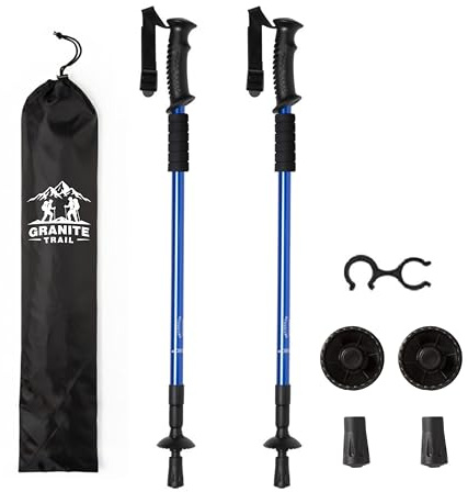 COARTEX Set Bastones de Senderismo, Aluminio, Plegables, con Amortiguación, 5 Colores, con Funda (Azul)
