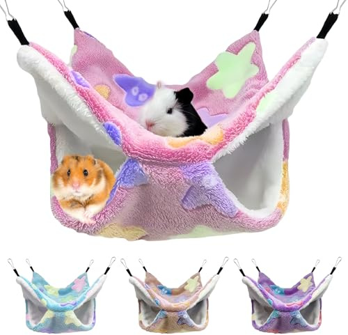 GOEDCH Meerschweinchen Hängematte: 4 Stück Hängematte für Kleintiere, 2 Schichten Meerschweinchen Bett, Hängende Kuschelhöhle meerschweinchen für Hamster, Frettchen Käfig, Haustiere Käfig Zubehör