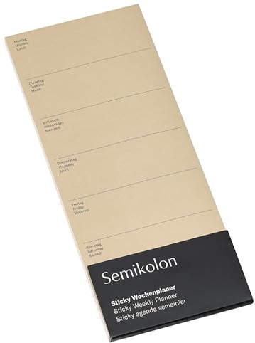 Semikolon 374126 Sticky Notes Wochenplaner - 40 selbstklebende Blätter, 8 x 20 cm, flexibel, ablösbar - Fango, beige