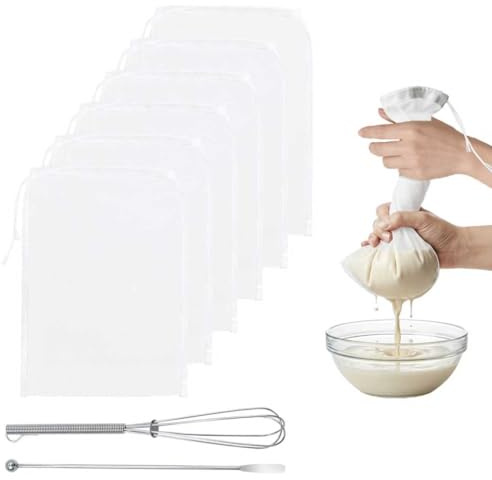 JASFLY 6 Pezzi Garza Alimentare, 20 x 30 cm Riutilizzabili Garza Alimentare per Filtrare, con Mescolare Bastone per Latte di Noci, Formaggio, Succo di Frutta, Caffè, Succo di Verdura