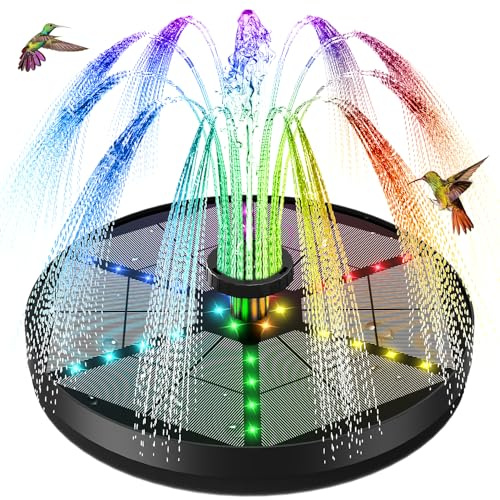 SZMP 4W Fontana Solare con 30 Luci Colorato, 2026 Nuovo Fontana da Giardino Esterno con 4000mAh Batteria, 8 Ugelli Solare Fontana Pompa ad Acqua Solare per Uccelli, Stagno o Decorazione del Giardino