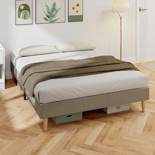 HOMCOM Cadre de lit 140 x 190 cm avec sommier à Lattes en Bois, lit Double rembourré en Velours côtelé, Espace de Rangement au-Dessous, sans Bruit, Montage Facile, Gris