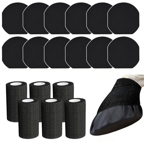 HTtoy 12 PCS Horse Hoof Tape with 6 Rolls of Wrap Total 18 Pack, Strong Sticky Horse Hoof Wraps, Breathable Waterproof Magic Cushion Hoof Packing,Protection for Hoof Hoove