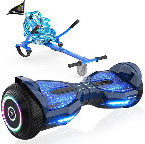 EVERCROSS EV2 Hoverboards con Asiento - 5.2 Ah Batería, 15 km/h, Música Bluetooth, Luces de Pedal de 7 colores, Carga máxima 85 kg, Hover board con Hoverkart para Niños, Adolescentes y Adultos