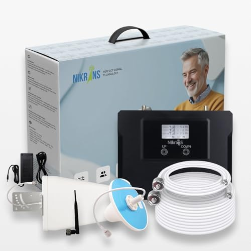 Nikrans Amplificador de Señal 5G/4G (700 & 800 MHz, hasta 300 m²) – Compatible con Movistar, Orange, Vodafone, Yoigo – Repetidor de Cobertura para Casa y Oficina