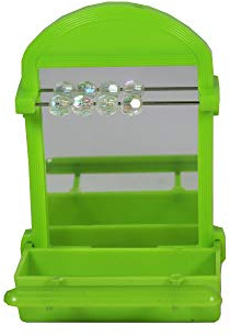Penn-Plax Bird Life Perch Mirror with Cup - Interactive Bird Mirror for Cage with Beads & Seed Holder - Stimulating Toy - Perch Accessory for Parakeets, Finches, and Small Birds - 2.5 x 3.5 Inches