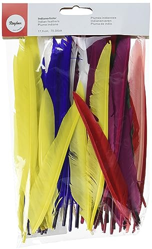 Rayher 8528549 Indianerfedern, 17,5 cm, Beutel 75 Stück, Farben gemischt, natürliche Federn, Schmuckfedern, Bastelfedern, Gänsefedern