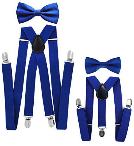 axy® Vater-Sohn Partnerlook Hosenträger mit Fliege Set für Herren-Damen-Kinder (Blau (Herren 2,5cm + Kinder Hosenträger Breit 2,5cm))