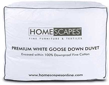 HOMESCAPES Dubbel storlek 13,5 tog duntäcke, premium vitt gåsduntäcke, 100 % bomull dammkvalster och dunsäkert tyg, anti-allergen, tvättbar hemma vinterfilt