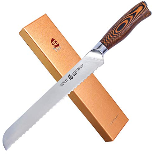 TUO Coltello da Pane Professionale Coltelli da Torta 23cm Coltello da Cucina Acciaio Inossidabile Tedesco con Impugnatura Ergonomica-Fiery Phoenix Series
