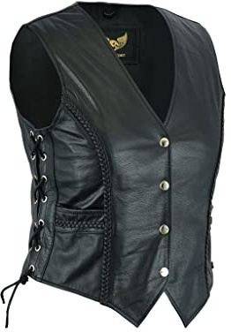 Leatherick Chaleco estilo motorista trenzado de cuero para mujer para chaqueta/chaleco sin mangas casual y de moda
