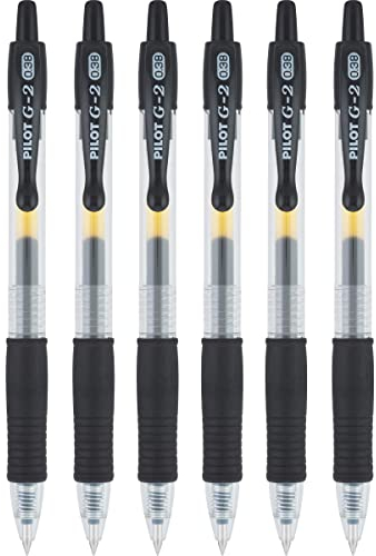 Pilot G2 Retractable Rollerball Gel Pens, Ultra Fine Point, 0.38mm, Black Ink, 6 Count